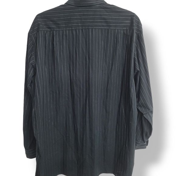 Ermenegildo Zegna Shirt Mens 2XT TALL Black Striped Button Down Long Sleeve - Picture 3 of 4